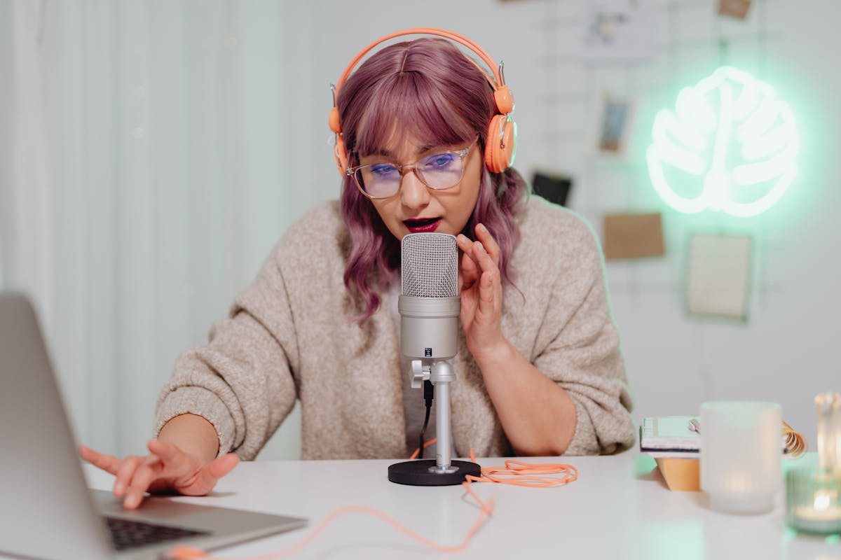 A Woman Talking on a Microphone