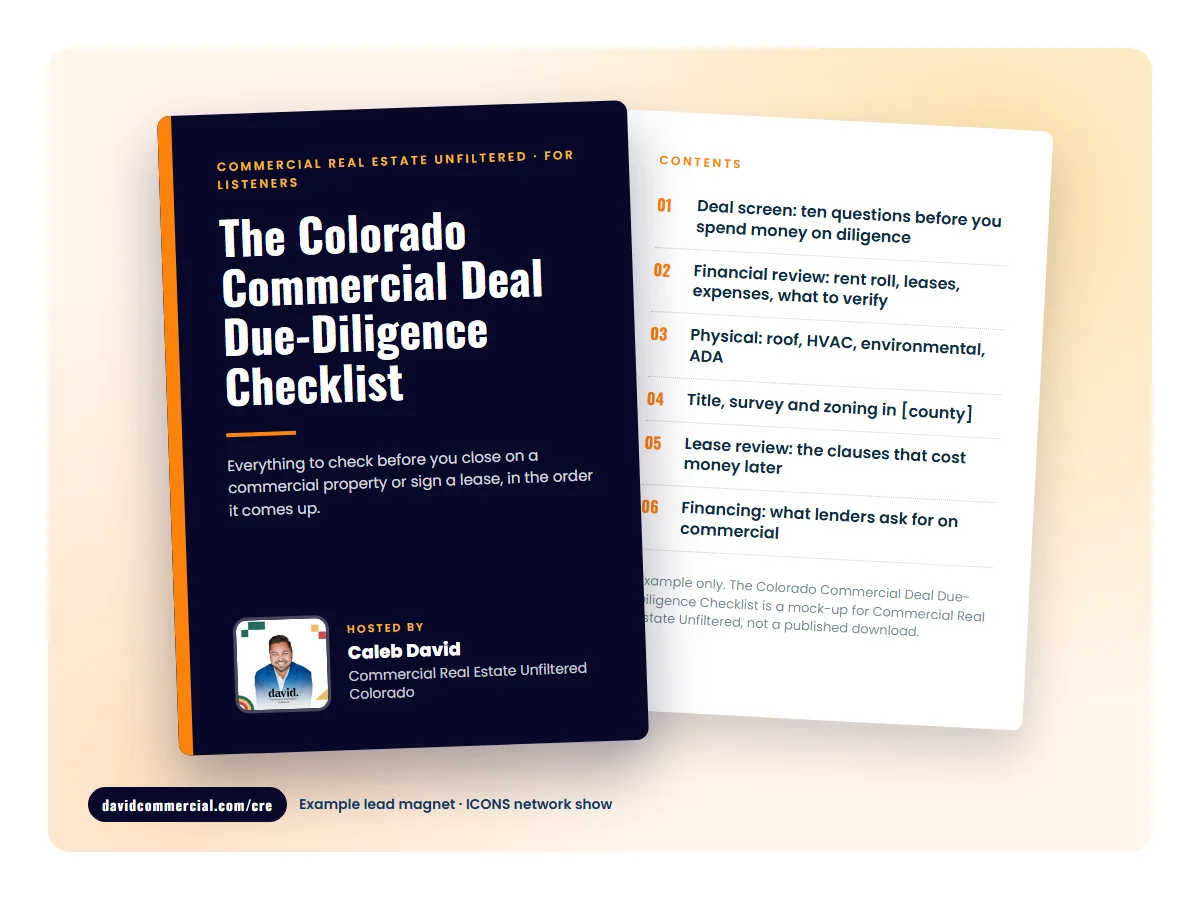 Mock cover of The Colorado Commercial Deal Due-Diligence Checklist, an example lead magnet for Commercial Real Estate Unfiltered