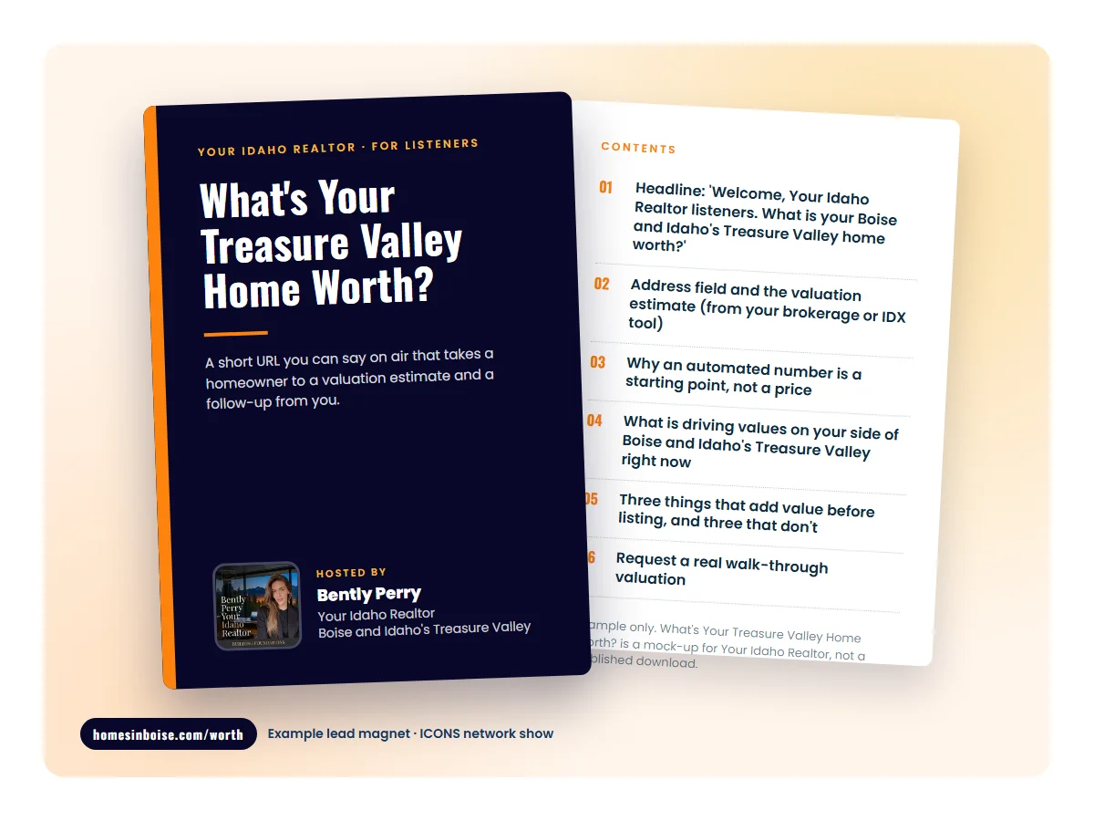 Mock cover of What's Your Treasure Valley Home Worth?, an example lead magnet for Your Idaho Realtor