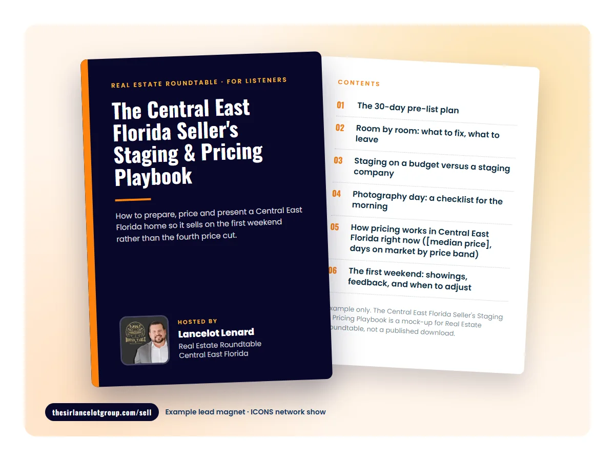 Mock cover of The Central East Florida Seller's Staging & Pricing Playbook, an example lead magnet for Real Estate Roundtable