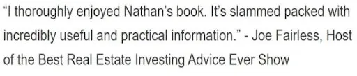 Joe Fairless, a renowned real estate investor praises Nathan Tabor for his book.