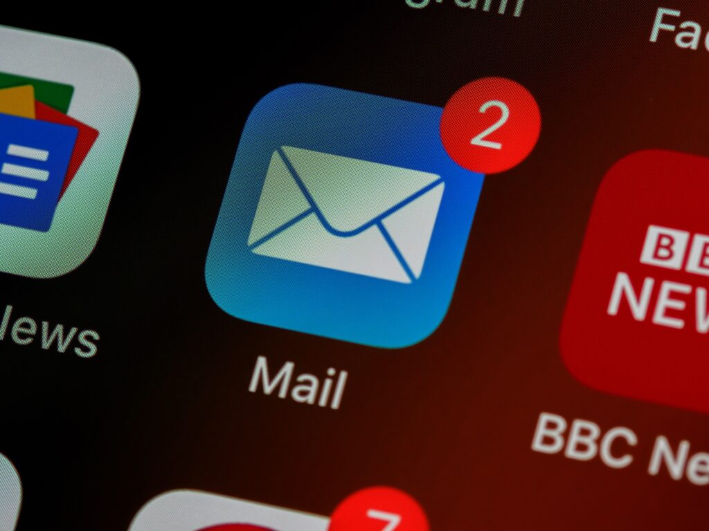Email icon on a smartphone with two notifications