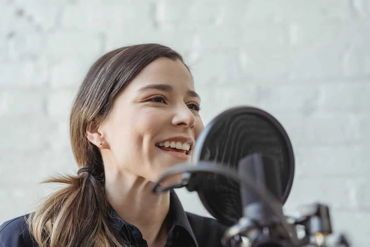 lady speaking on a podcast