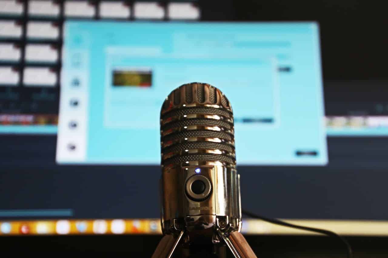 Microphone being used to create podcasts. Podcast equipment.