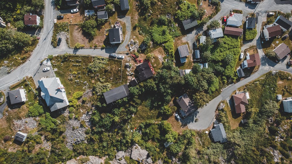 Drone Shot of Houses and Trees