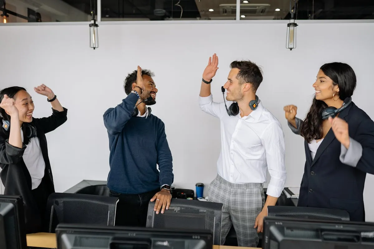people celebrating success from podcasting
