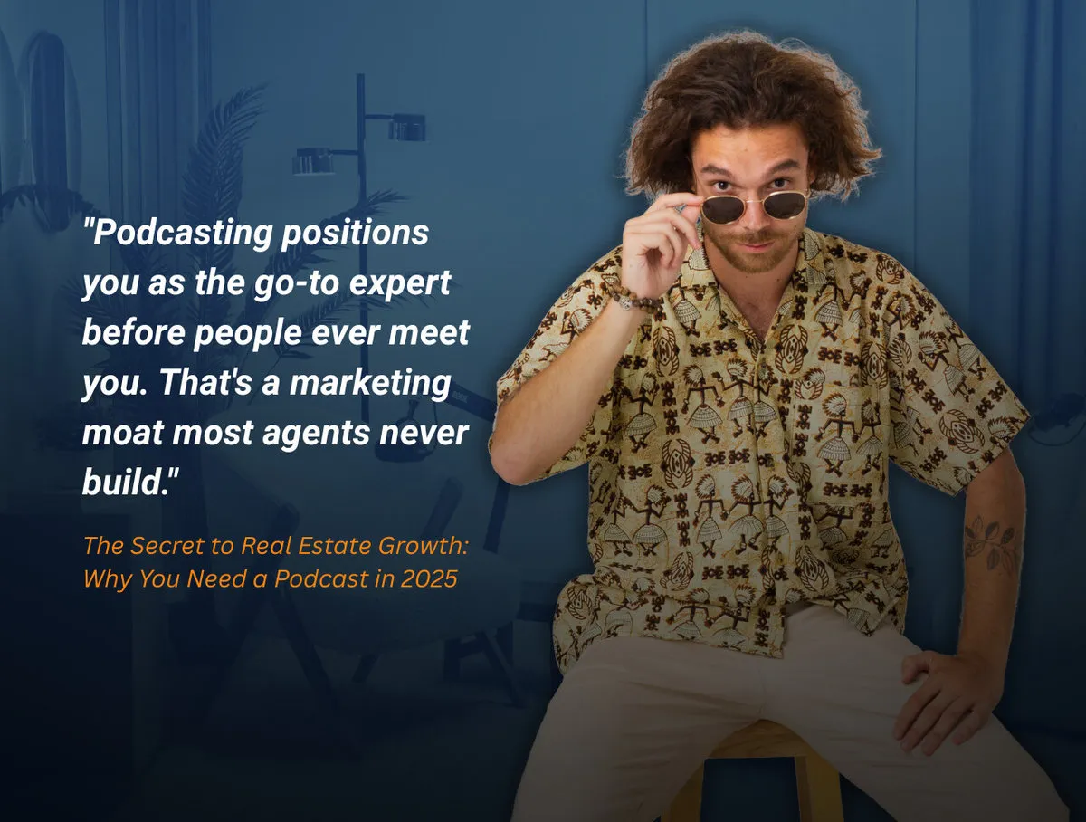 Quote from Icons of Real Estate co-founder, Tomás Fonseca, about how podcasting positions you as a go-to expert.