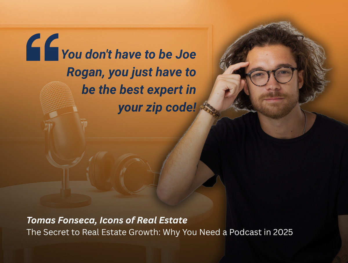 Quote from Icons of Real Estate co-founder, Tomás Fonseca, about sharing your expertise through podcasting.