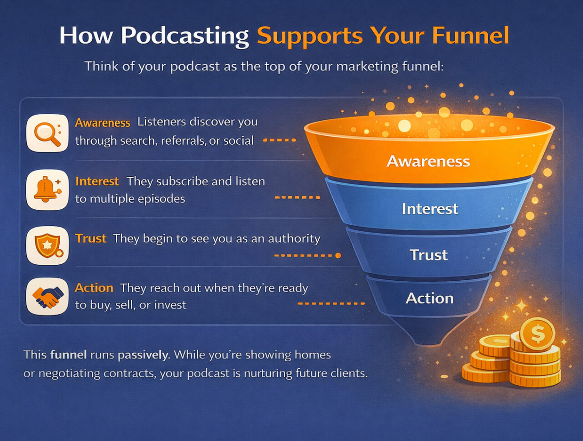 Visualization on how podcasting supports your funnel