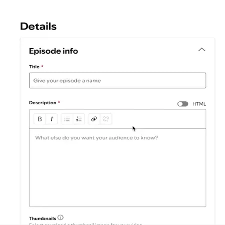 Enter an episode title and description while learning how to start a podcast on Spotify.