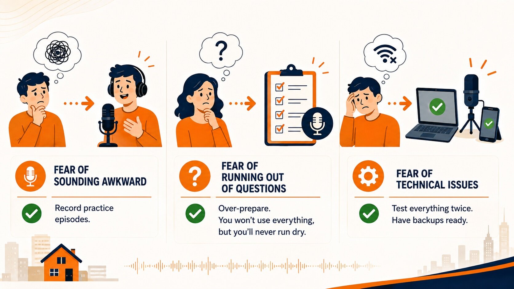 How to host a podcast despite fears of sounding awkward, running out of questions, or dealing with technical issues.