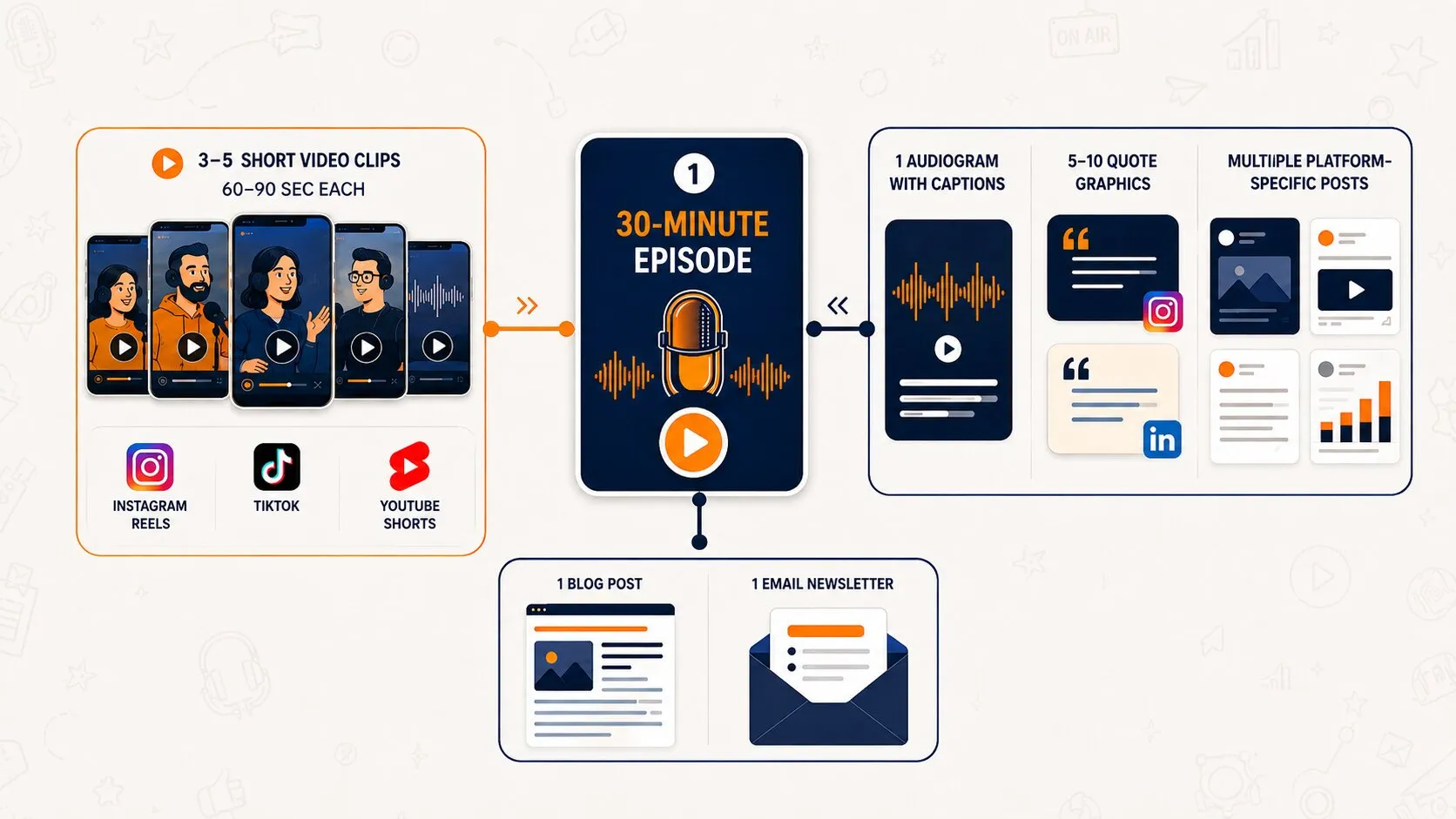 How to promote a podcast in real estate by repurposing one episode into videos, graphics, blogs, and email content