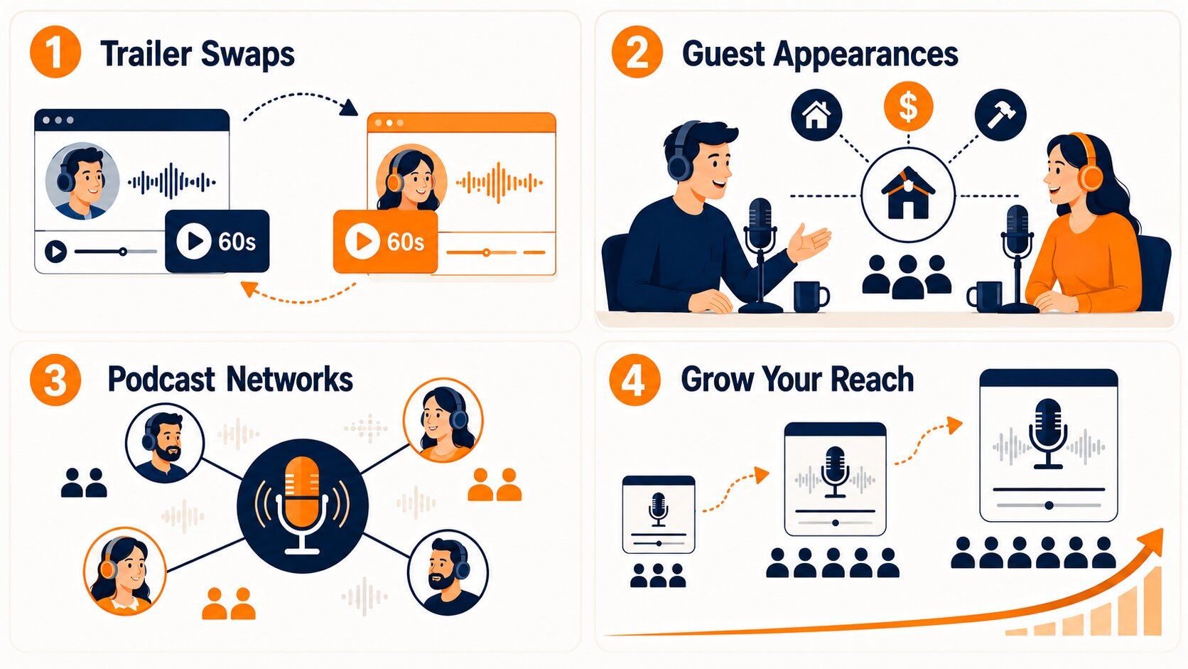 How to promote a podcast in real estate through trailer swaps, guest appearances, podcast networks, and cross-promotion