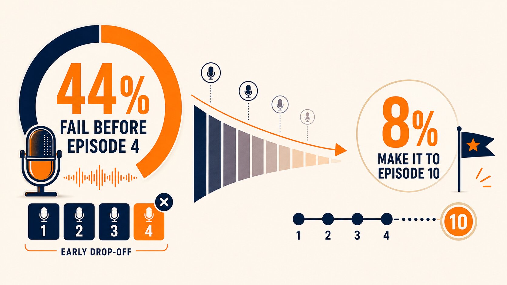 How to promote a podcast in real estate with statistics showing early episode drop-off and podcast longevity