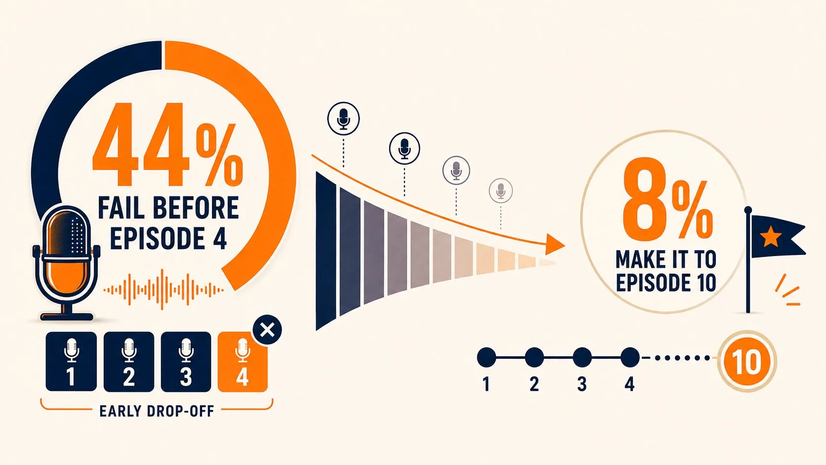 How to promote a podcast in real estate with statistics showing early episode drop-off and podcast longevity