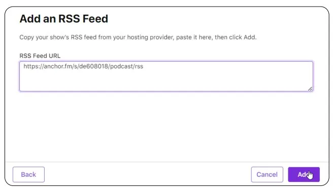 How to start a podcast on Apple by pasting the podcast RSS feed URL into Apple Podcasts Connect.