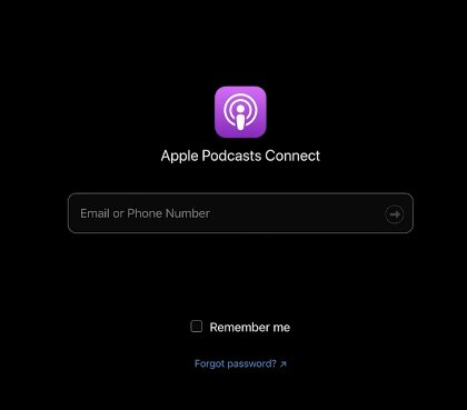 How to start a podcast on Apple by signing in to Apple Podcasts Connect with an email address or phone number.