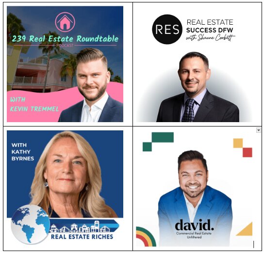 Real estate podcast cover examples for agents learning how to start a podcast on Spotify.