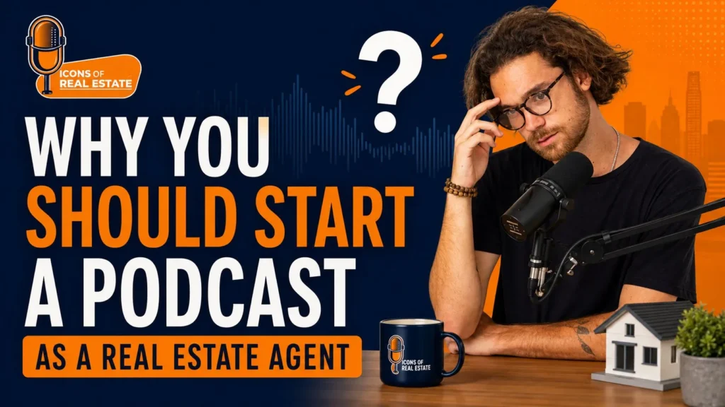 Why you should start a podcast as a real estate agent, illustrated by Tomas Fonseca thinking in front of a podcast microphone